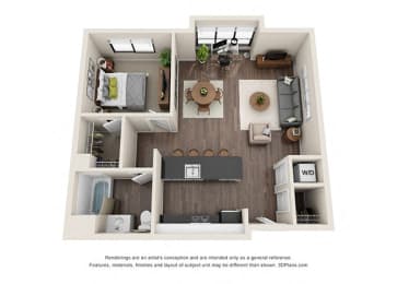 One Bedroom 825 Sq.Ft. Floorplan with large windows at Wilshire Vermont, Koreatown. Los Angeles, CA 90010