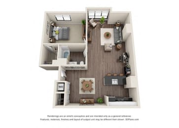 One Bedroom 955 Sq.Ft. A9 Floorplan at Wilshire Vermont, Los Angeles, CA 90010