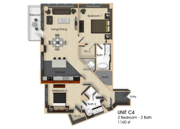 (C4) 2 Bedroom - 2 Bathrooms Floor plan at Aurora, Maryland,20852