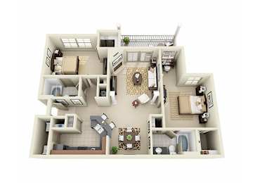 2 Bedroom 2 Bathroom Floor Plan at Stone Creek Apartments