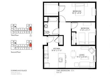  Floor Plan 2 Bedroom 1 Bath Plan C1