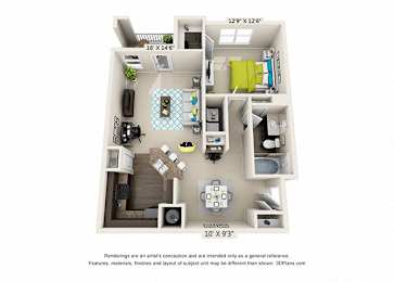 Floor Plan  Hawthorne-at-Concord-A1. 1 bedroom one bath