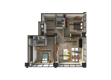 Suite Style F Two Bed  Two Bath FloorPlan at Residences At 1717, Cleveland, Ohio