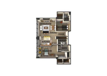 Suite Style L Two Bed  Two Bath FloorPlan at Residences At 1717, Ohio