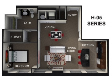 1 Bed 1 Bath Floor Plan at The Residences At Hanna Apartments, Cleveland, 44115