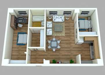  Floor Plan 2 Bed, 1 Bath #303-703