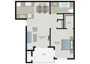 Alegre 1 Bed 1 Bath Floor Plan
