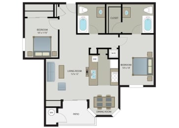 Caballero 2 Bed 2 Bath Floor Plan