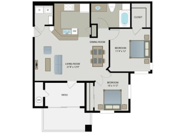 San Gabriel 2 Bed 1 Bath Floor Plan