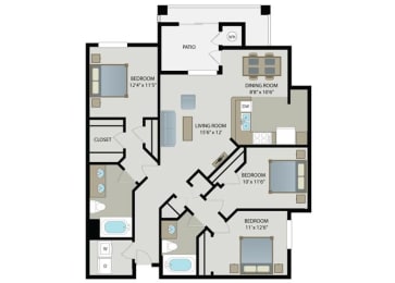 Santa Monica 3 Bed 2 Bath Floor Plan