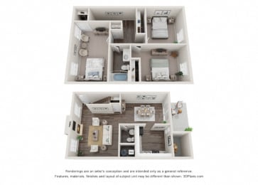 Three bedroom Townhouse floor plan in Williamsburg VA