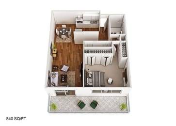 1 Bedroom 1 Bath Floor Plan A at CityView on Meridian, Indiana