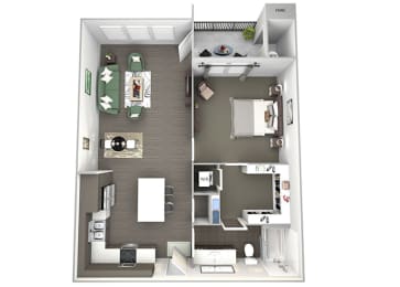 Enclave at Cherry Creek A3 1 bedroom floor plan 3D
