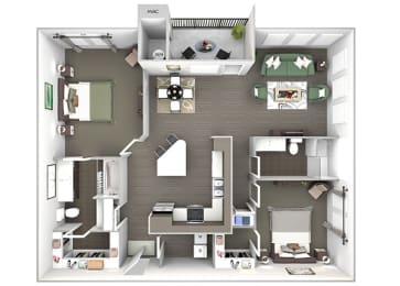 Enclave at Cherry Creek B3 2 bedroom floor plan 3D