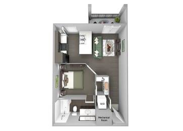 23Hundred at Berry Hill - A1 - 1 bedroom and 1 bath - 3D