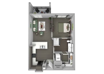 23Hundred at Berry Hill - A2 - 1 bedroom and 1 bath - 3D