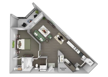 23Hundred at Berry Hill - A3 - 1 bedroom and 1 bath - 3D