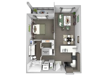 23Hundred at Berry Hill - A4 - 1 bedroom and 1 bath - 3D
