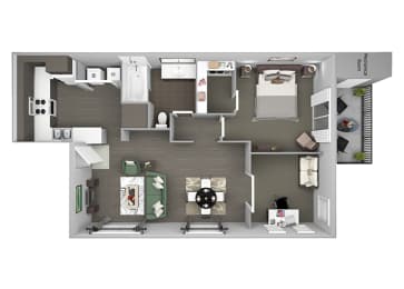 Hills of Valencia Apartments - A5 (with den) - 1 bedroom and 1 bath - 3D