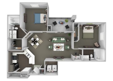 The Crossings at Alexander Place - B2 - The Chelsea - 2 bedroom - 2 bath - 3D