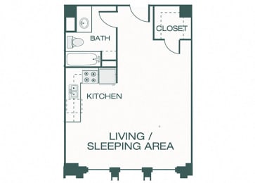 The Kirby - A2 - The Harris - Studio - 1 bath