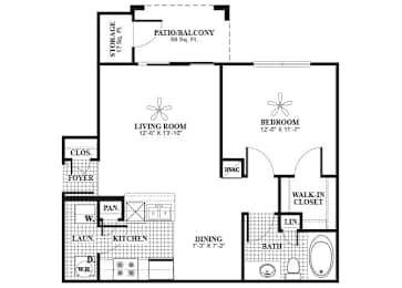 Floor Plan  One bedroom floor plan image at Lakeland Estates Apartments in Stafford TX
