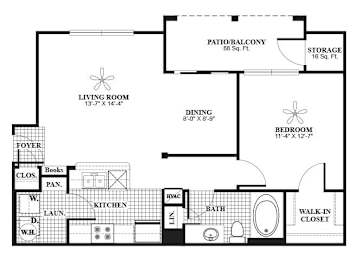 Floor Plan  One bedroom floor plan image at Lakeland Estates Apartments in Stafford TX