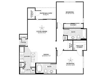 Floor Plan  Two bedroom floor plan image at Lakeland Estates Apartments in Stafford TX