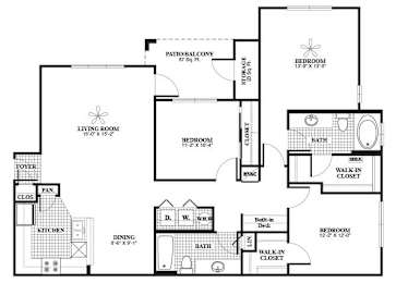 Floor Plan  Three bedroom floor plan image at Lakeland Estates Apartments in Stafford TX