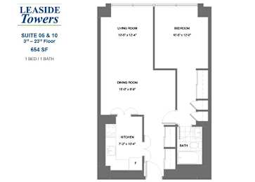 Floor Plan  Leaside Towers – 1 BED – 1 BATH - 654 SF – Apartment