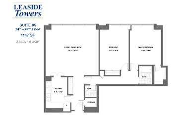 Floor Plan  Leaside Towers – 2 BED – 1.5 BATH - 1147 SF – Apartment