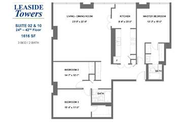 Floor Plan  Leaside Towers – 3 BED – 2 BATH - 1616 SF – Apartment