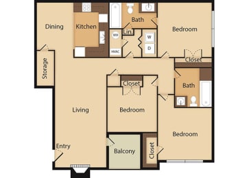 chestnut 3 bed / 2 bath floor plan
