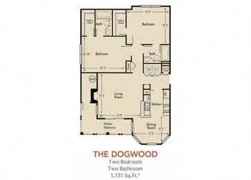 Dogwood Floorplan 2 Bedroom 2 Bath at Arbors Harbor Town, Memphis, 38103
