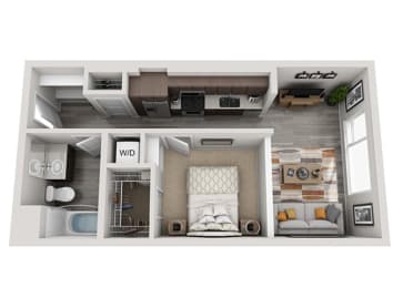 Baseline 158 3D floor plan A2 1 bedroom