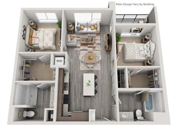 Baseline 158 3D floor plan B1 2 bedroom