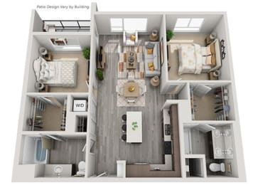 Baseline 158 3D floor plan B4 2 bedroom