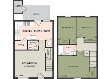  Floor Plan 3-Bedroom, 1 1/2-Bath
