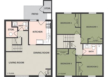  Floor Plan 4-Bedroom, 1 1/2-Bath