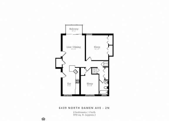Floor Plan  2 Bedroom | 1 Bath (C5)