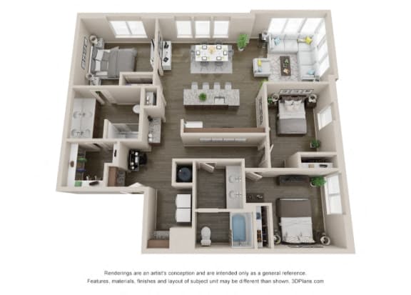 Floor Plan  Three bedroom plan at Axis at PTC Apartments