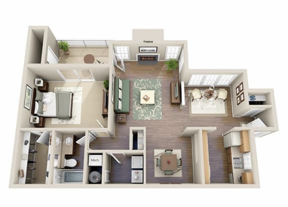 Floor Plan  1 Bedroom 1 Bathroom Floor Plan at The Gardens Apartments