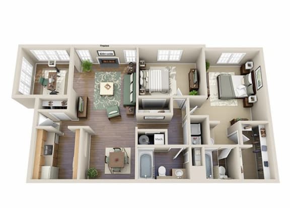 Floor Plan  2 bedroom 2.5 Bathroom Floor Plan at The Gardens Apartments