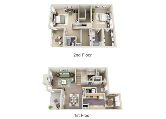 Floor Plan  2 bedroom 2.5 Bathroom Floor Plan at The Gardens Apartments