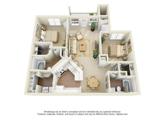 Floor Plan  2 Bedroom 2 Bathroom Floor Plan at Glen Park Apartments