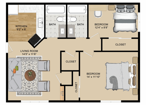 Floor Plan  Two Bedroom with Two Baths