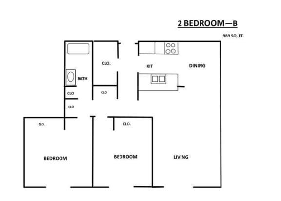 Floor Plan  Sunrise Courts Apartments Cambridge MN Two Bedroom Outline