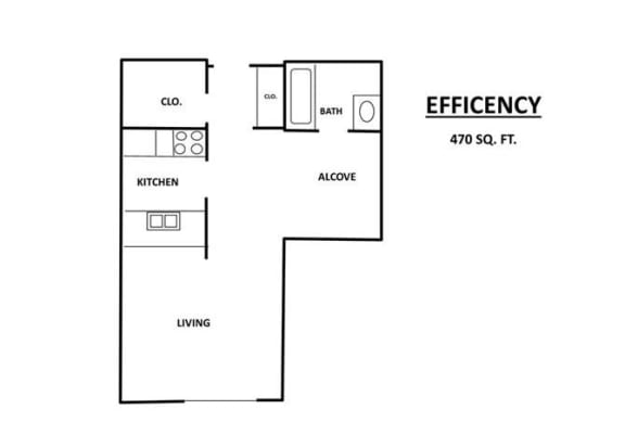 Floor Plan  Sunrise Courts Apartments Efficiency Outline