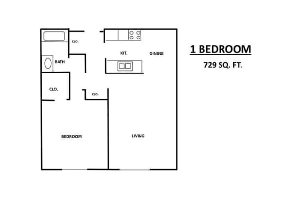 Floor Plan  Sunrise Courts Apartments one bedroom outline
