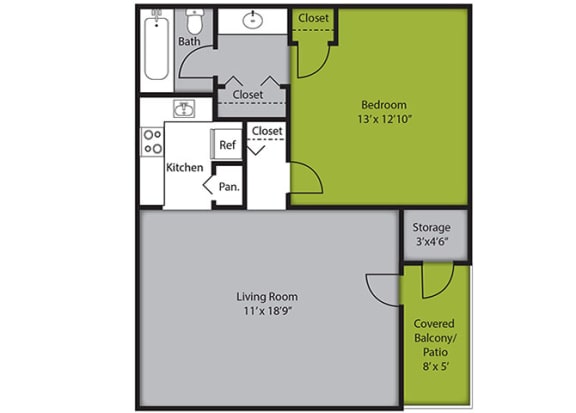 Floor Plan  Shamrock 1 Bed 1 Bath Floor Plan